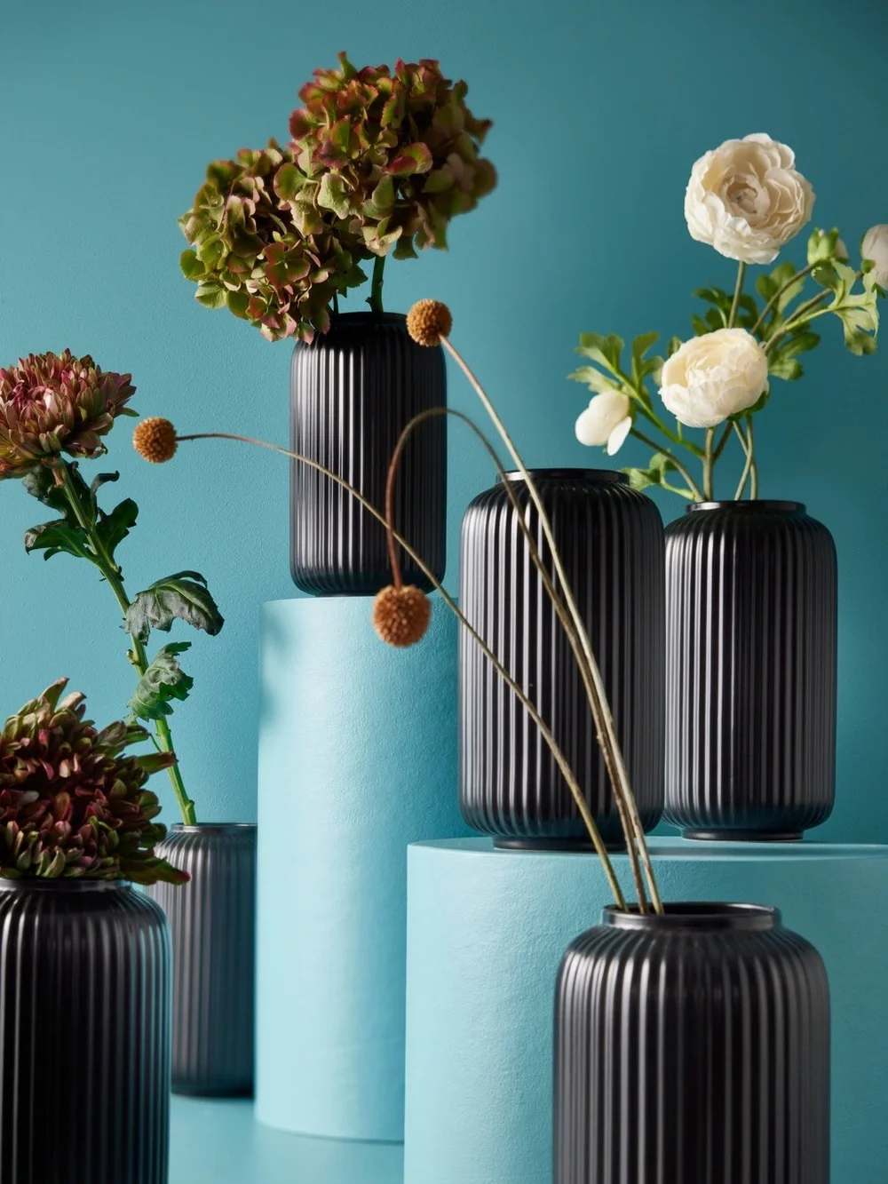 IKEA Black Ribbed Ceramic Vase